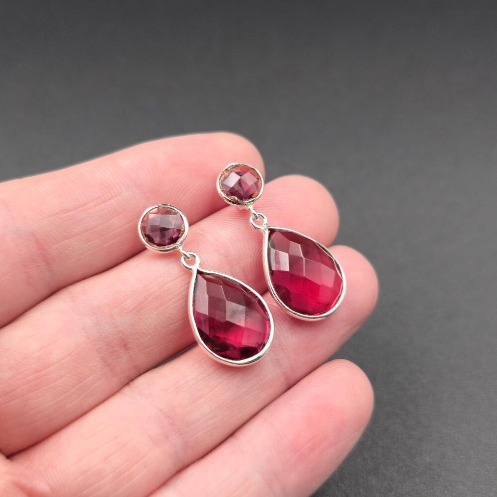 Sterling Silver Faceted Red Glass Handmade Earrings A6484 - Picture 3 of 7